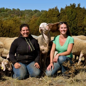 Clémentine et Morgane avec le troupeau de brebis